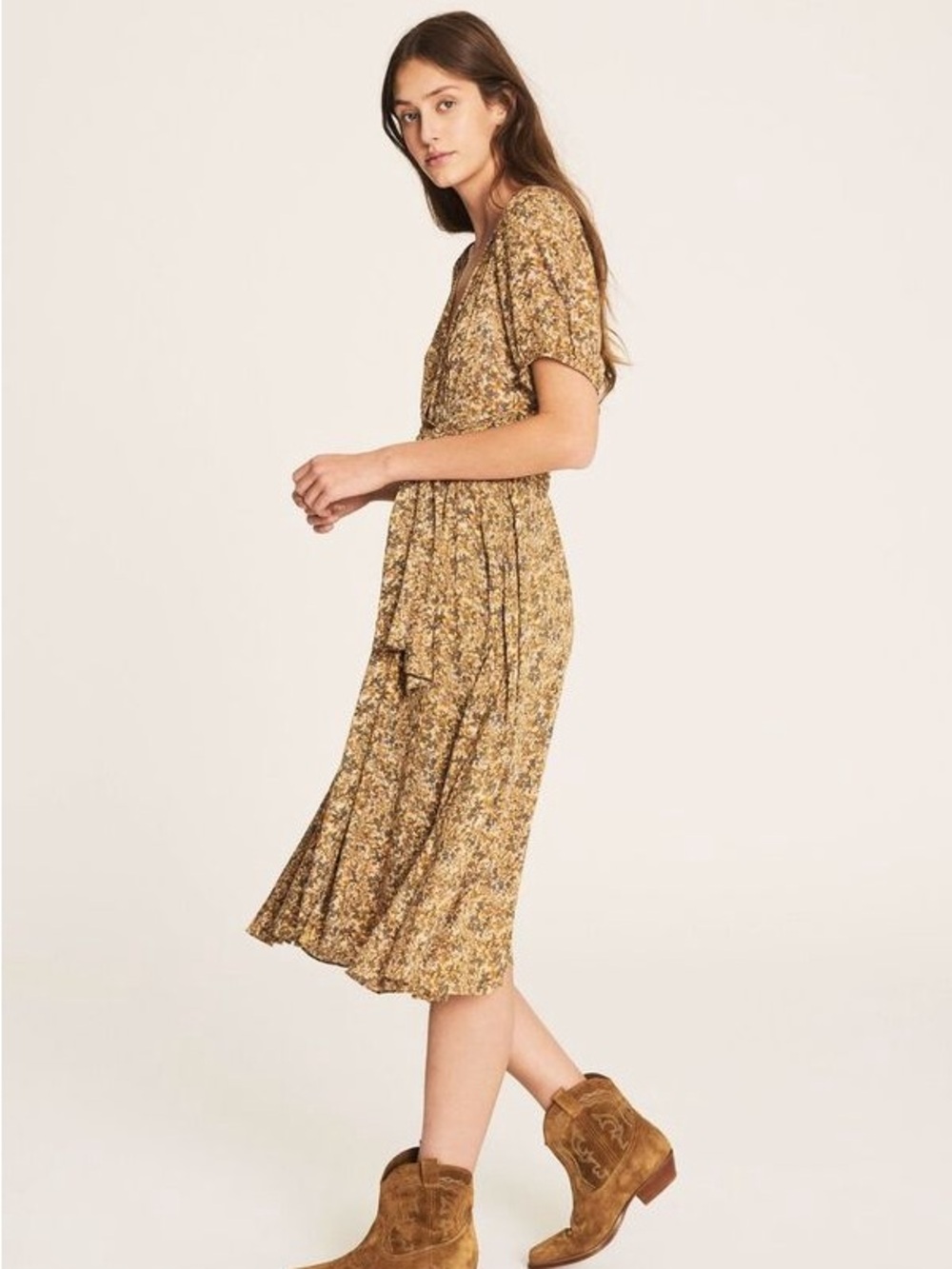 ba&sh Noemie Wrap Dress in Mustard Floral